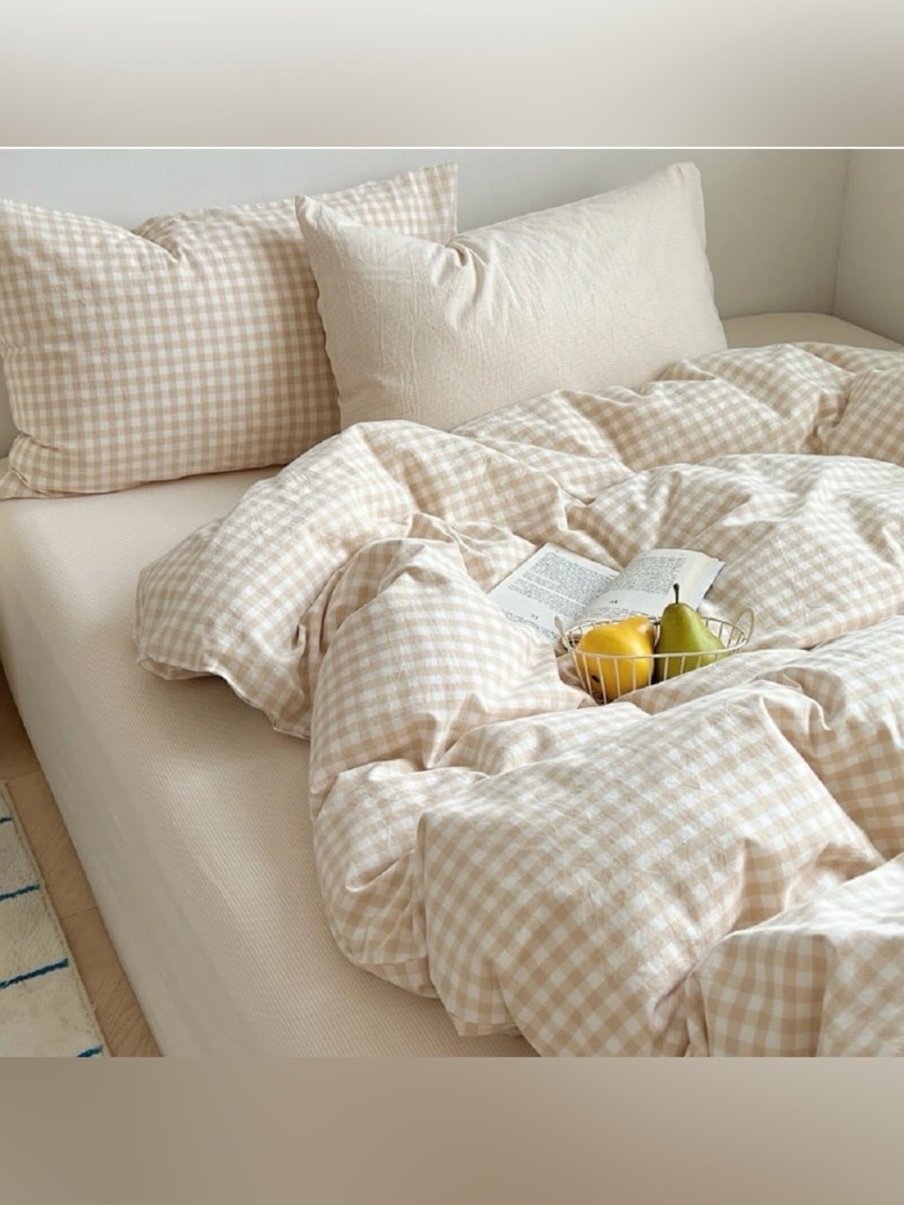 FULL SIZE Gingham Checkered Duvet Set - BEIGE